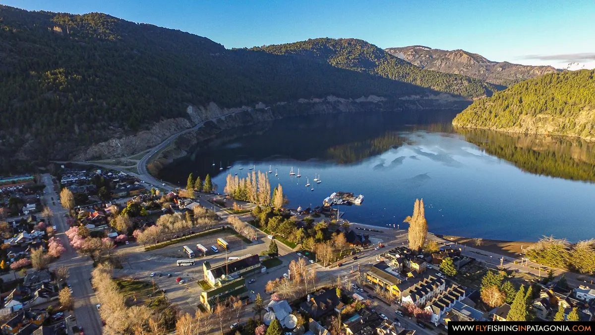 Aerial view of San Martin de los Andes and Lacar Lake